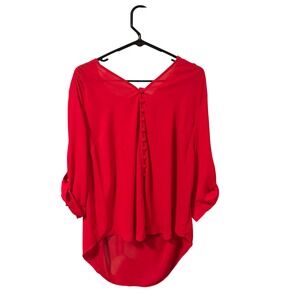 Torrid Chic Elegant Red V-Neck Button Front High Low Blouse Plus Size 1